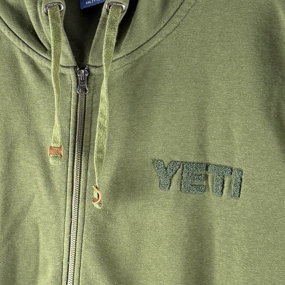 YETI Mens French Terry Hoodie Sz XXL Olive‎ Green Leather Accents Outdoor Nature - Picture 4 of 10